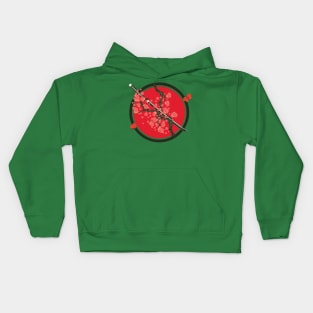 Katana and red flowers branch Kids Hoodie